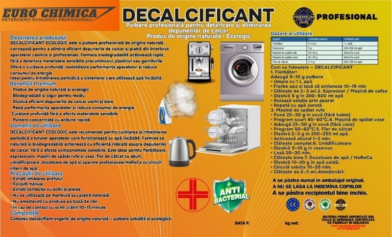 DECALCIFICANT ECOLOGIC – detartrant profesional pe bază de acid citric pentru îndepărtarea calcarului